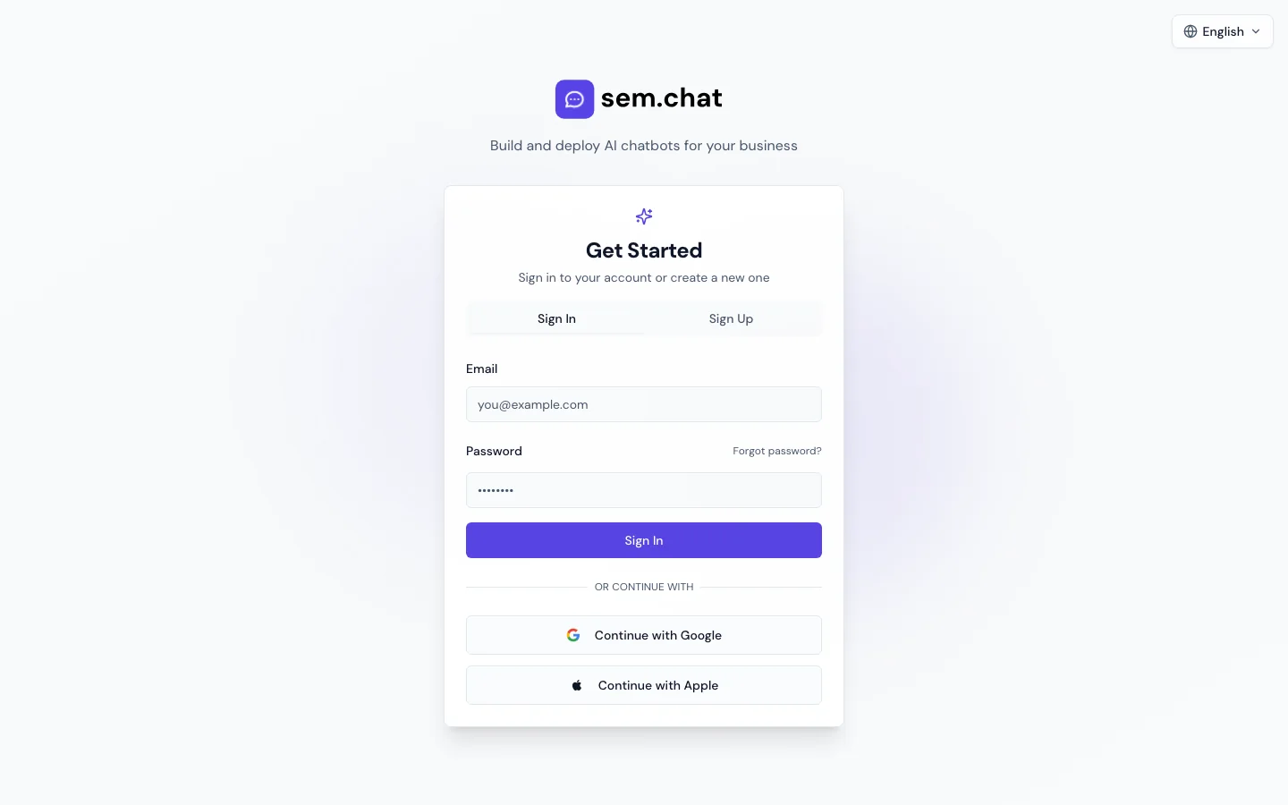 Echter sem.chat Demo-Arbeitsbereich-Screenshot für Anmeldung und Onboarding