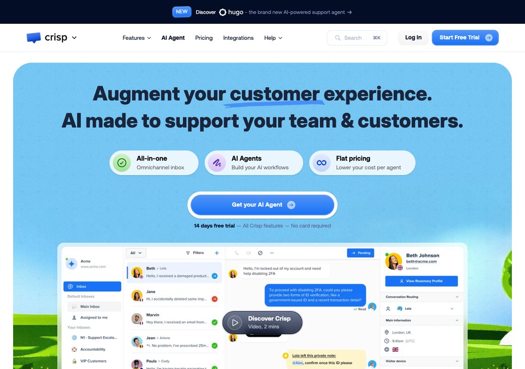 Crisp homepage showing a modern shared inbox